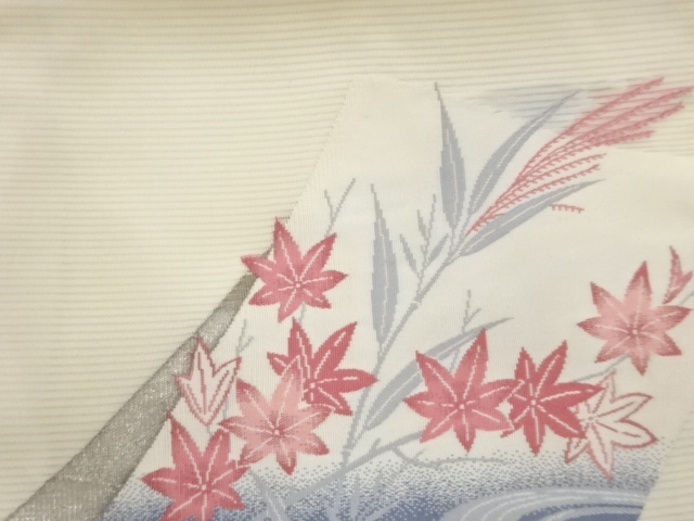  絽色紙に草葉・流水模様織出し名古屋帯